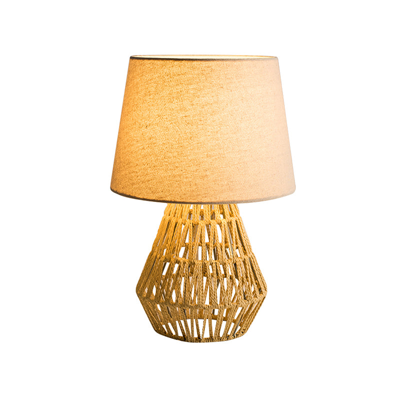 Naos - Nordic Flaxen Empire Shade Nightstand Light Nordic 1 Bulb Fabric Table Lamp with Rope Woven Urn Base