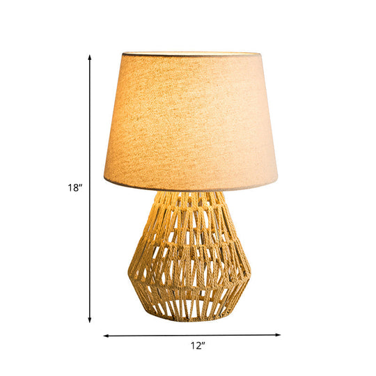 Naos - Nordic Flaxen Empire Shade Nightstand Light Nordic 1 Bulb Fabric Table Lamp with Rope Woven Urn Base