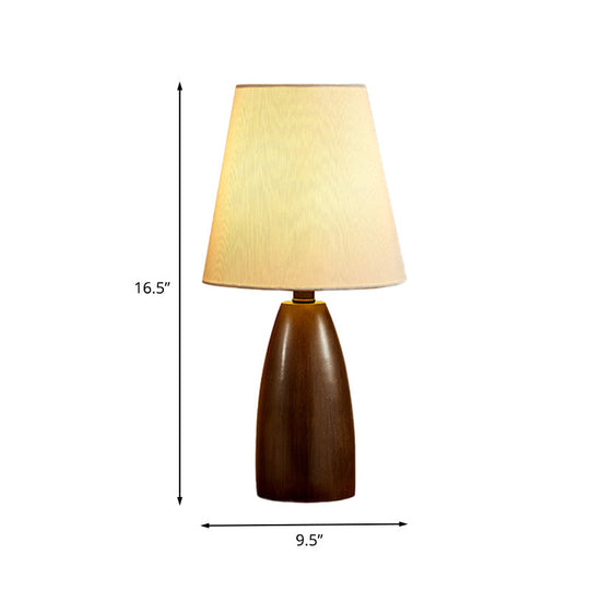 Nordic Single Bulb Brown Table Lamp With Resin Jar Night Stand And Deep Cone Fabric Shade