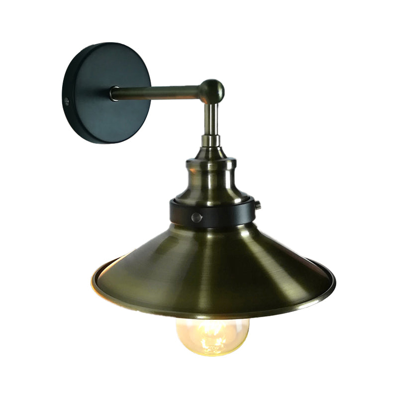 Vintage Iron Bronze Wall Light Sconce - Saucer Shade 1-Bulb Stylish Mounted Lamp For Farmhouse