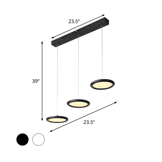 Minimalist Black/White Thin Disc Pendant Light - 3-Light Acrylic Ceiling Fixture In Warm/White Ideal