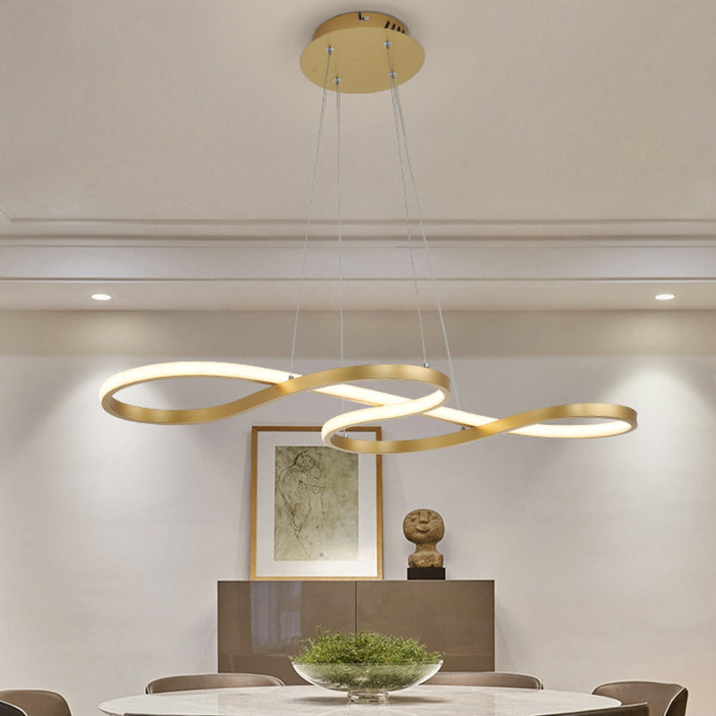 Sleek Twist Pendant Chandelier With Gold Finish - 24.5 To 31.5 Wide Led Hanging Lamp For Dining