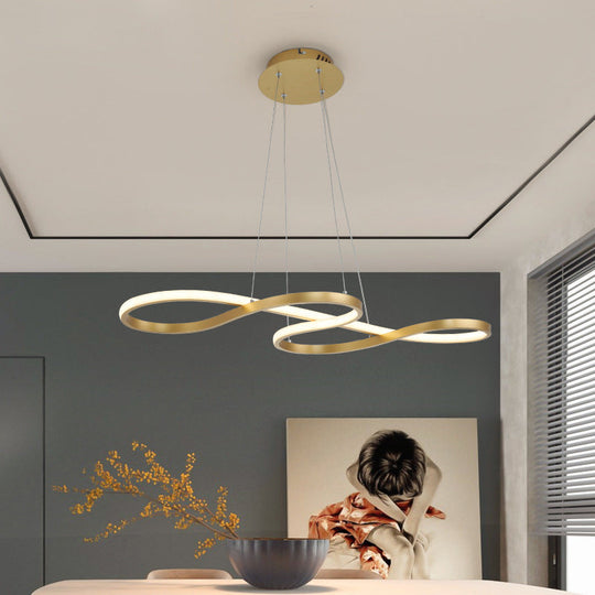 Sleek Twist Pendant Chandelier With Gold Finish - 24.5 To 31.5 Wide Led Hanging Lamp For Dining