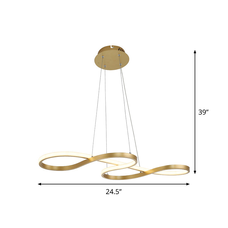 Sleek Twist Pendant Chandelier With Gold Finish - 24.5 To 31.5 Wide Led Hanging Lamp For Dining