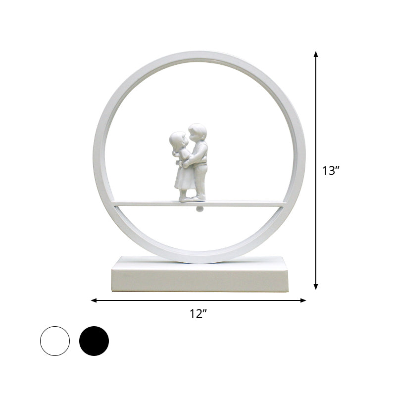 Romantic Acrylic Table Lamp: Simple Black/White Hoop Nightstand Light With Lover Statuette