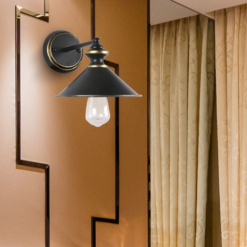 Black Metallic Wall Lamp: Industrial Style Sconce Lighting For Dining Room