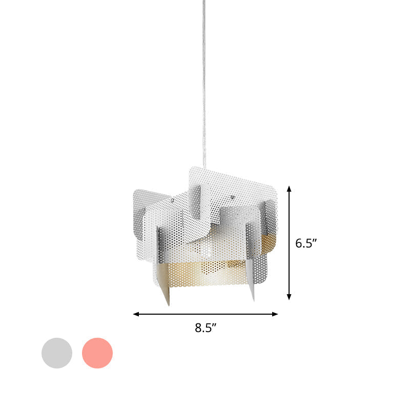 Modern Vogue Steel Mesh Pendant Light (Pink/Grey) For Dining Room - Stylish 1 Head Ceiling Drop Lamp