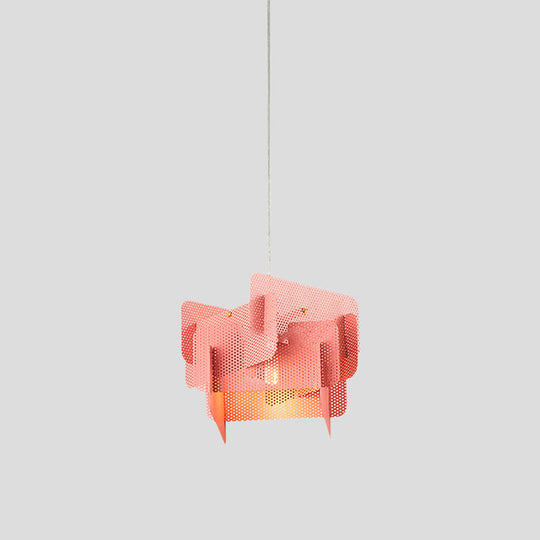 Modern Vogue Steel Mesh Pendant Light (Pink/Grey) For Dining Room - Stylish 1 Head Ceiling Drop Lamp