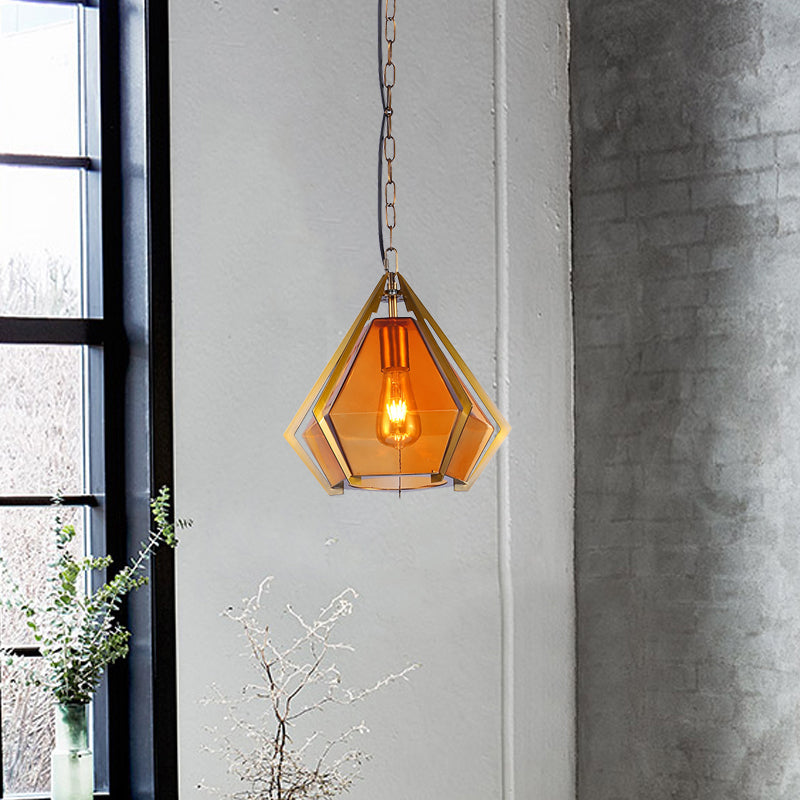 Diamond Colonial Pendant Lamp - White/Gray/Tan Glass Gold Hanging Light Fixture