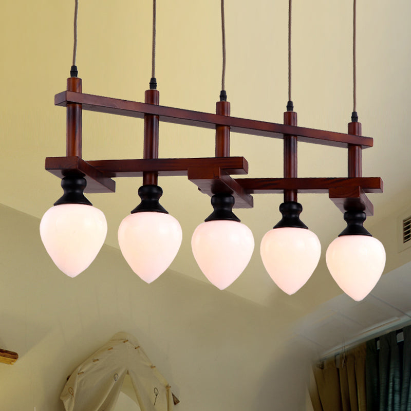 Retro Opal Glass Cluster Pendant Light With Brown Pear Suspension Lamp