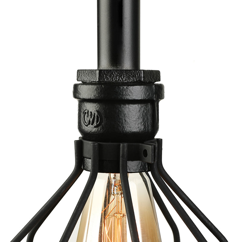 Industrial Metal Wall Sconce With 2 Bulbs Cage Shade And Gauge - Black Finish
