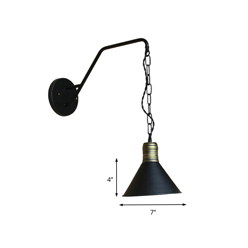 Industrial Retro Black Conical Wall Lighting Sconce With Chain For Dining Room