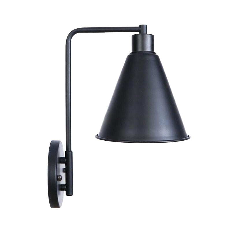 Vintage Style Conical Wall Sconce: Black/Rust Iron Lamp With Angle Arm For Farmhouse Décor