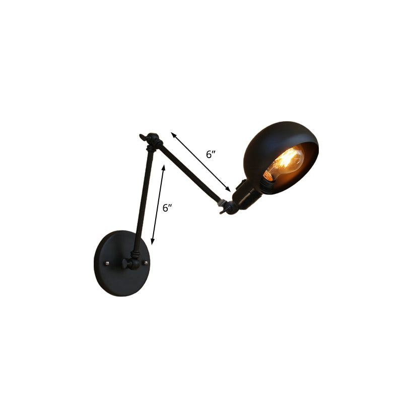 Industrial Black Swing Arm Wall Sconce With Bowl Shade - Metal Lighting For Study Room