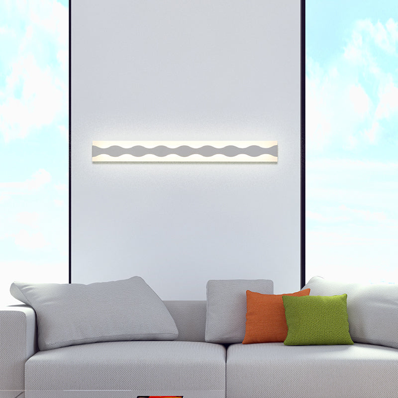 Led Bathroom Vanity Light With Wave Acrylic Shade: 16/19.5 Wide White Wall Sconce In Warm/White