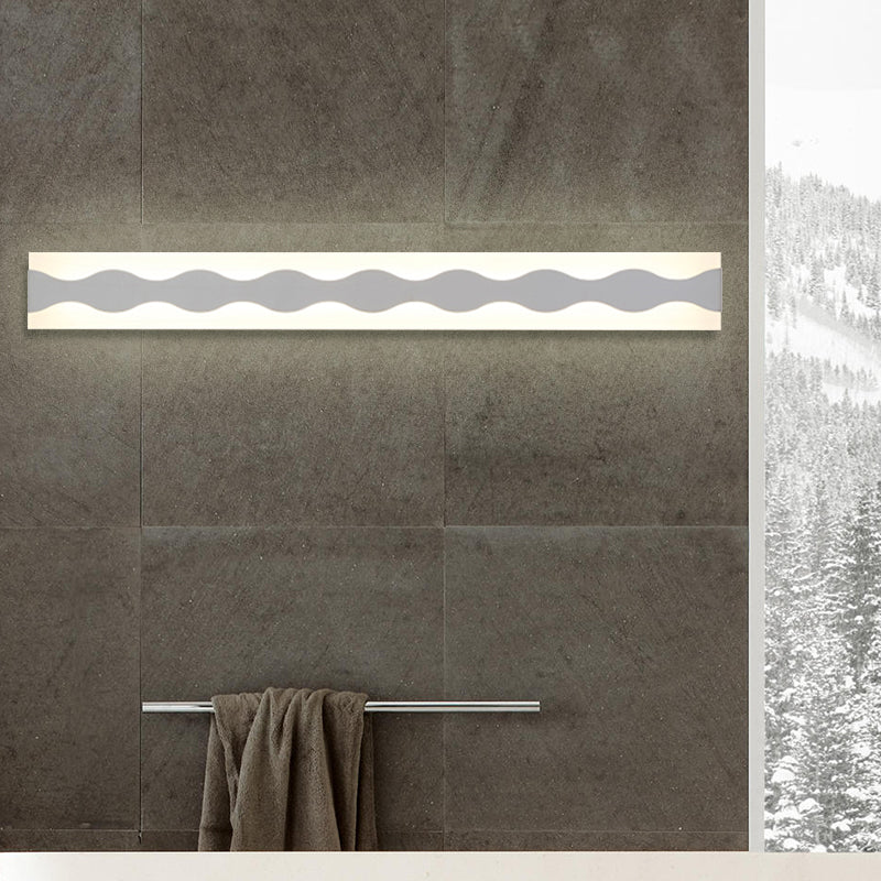 Led Bathroom Vanity Light With Wave Acrylic Shade: 16/19.5 Wide White Wall Sconce In Warm/White