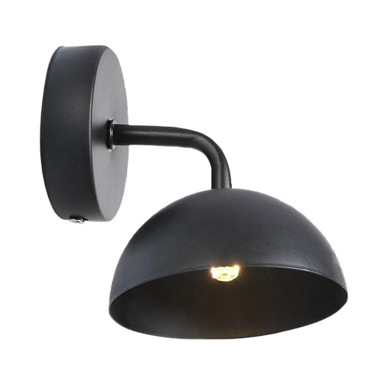 Industrial Dome Shade Metal Wall Sconce - 1 Light Downlight With Curved Arm Black/Brass Finish For