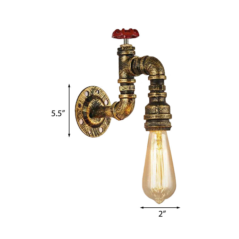 Industrial Antique Brass Faucet Wall Sconce With Valve - 1-Light Living Room Mount