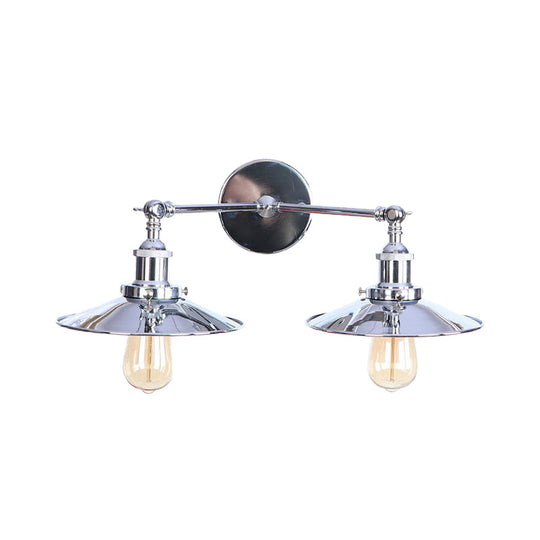 Industrial Style Brass/Rust Metal Wall Mount Fixture With Flat Shade For Corridor - Set Of 2 Bulbs