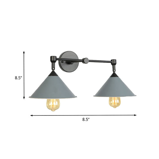 Industrial Vintage Wall Sconce With 2 Cone Lights - Metal Lamp For Restaurants In Black/Grey