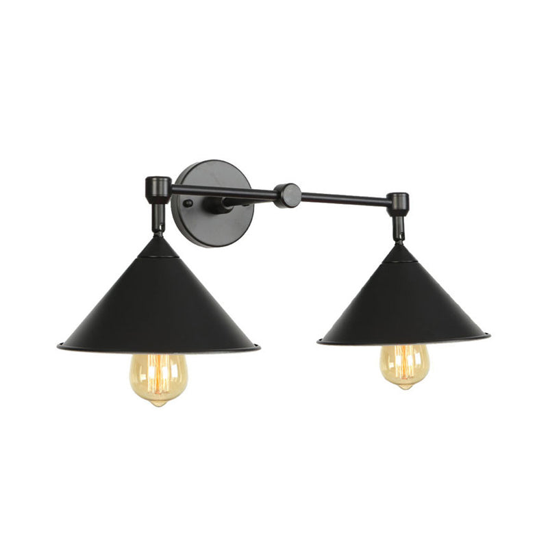 Industrial Vintage Wall Sconce With 2 Cone Lights - Metal Lamp For Restaurants In Black/Grey