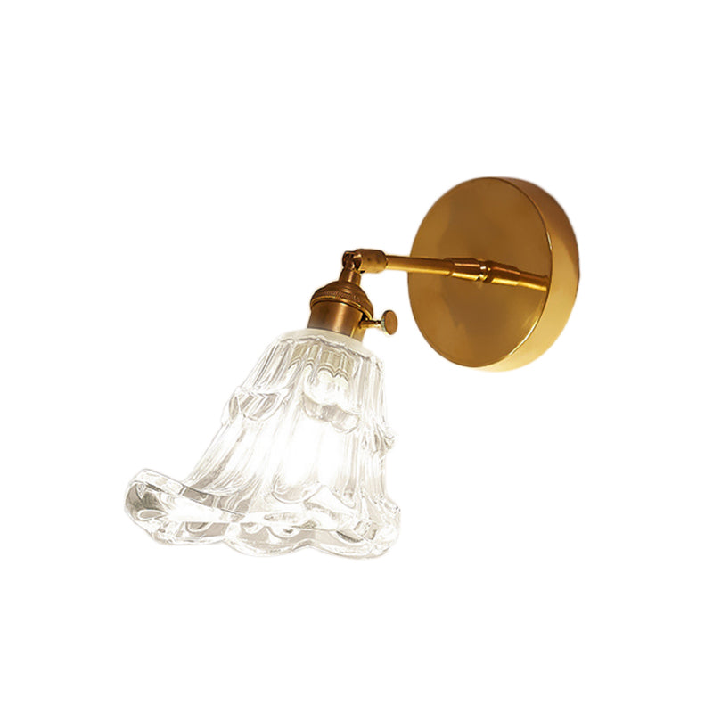 Clear Textured Glass Brass Sconce Light - Art Deco Industrial Wall Lamp