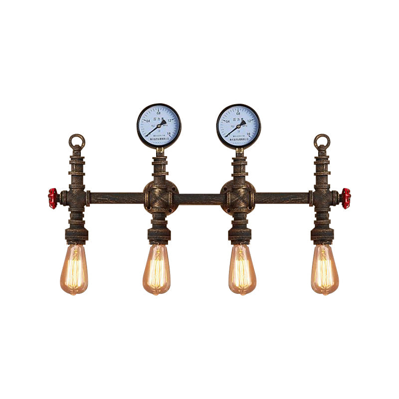 Industrial Style Pipe Wall Lamp Bronze Finish - 4 Lights Living Room Sconce With Gauge