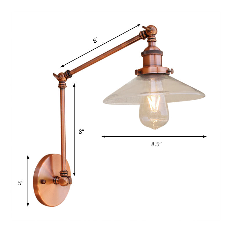 Copper Clear Glass Sconce Light For Rustic Coffee Shop Wall