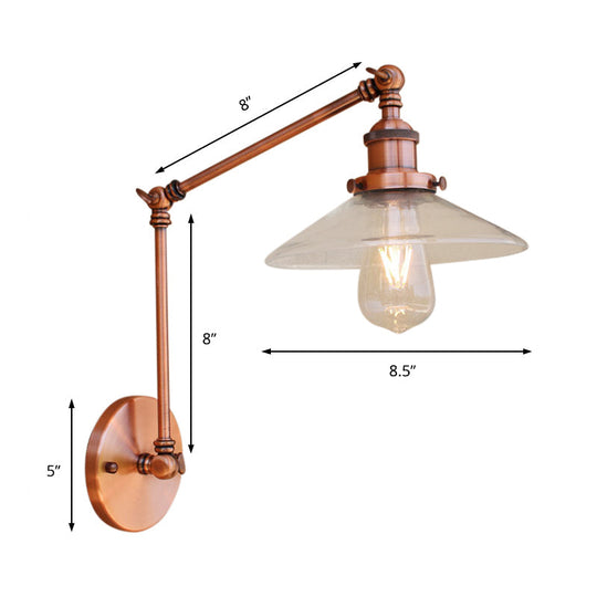Copper Clear Glass Sconce Light For Rustic Coffee Shop Wall