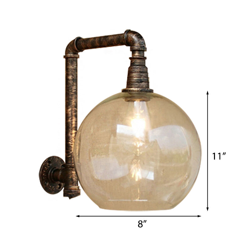 Globe Stairway Wall Lamp - Industrial Clear Glass 1 Light Aged Brass Mount With Angle Pipe 8/10