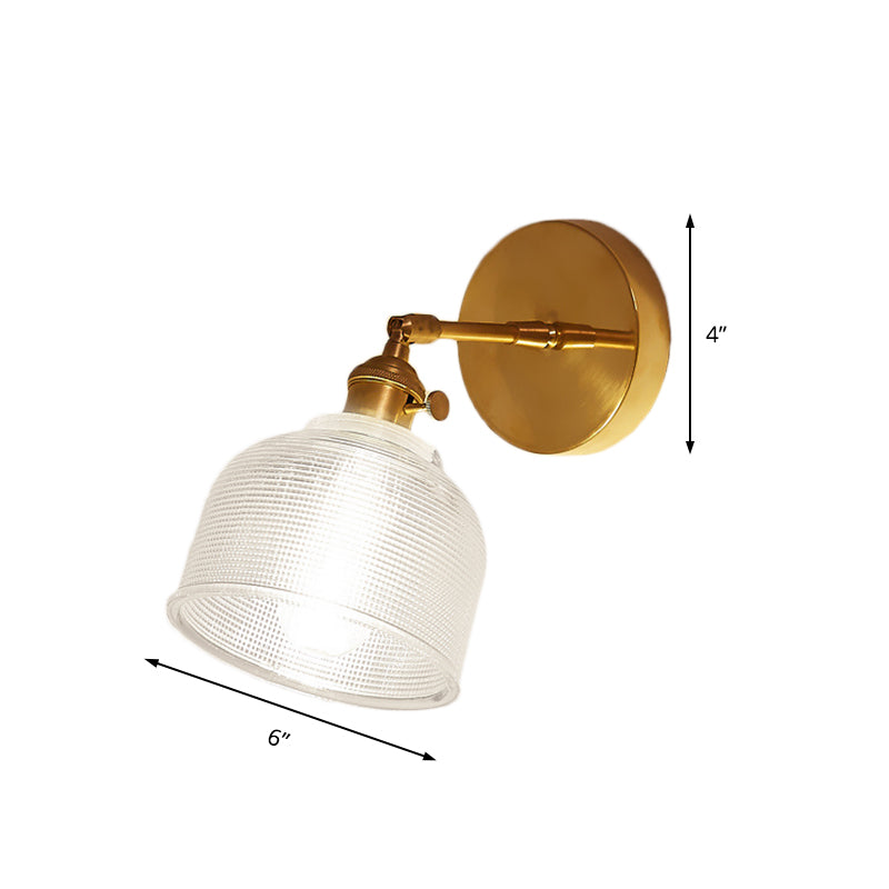 Industrial Clear Glass Dome Wall Sconce: Prismatic 1-Light Bedroom Lighting Fixture
