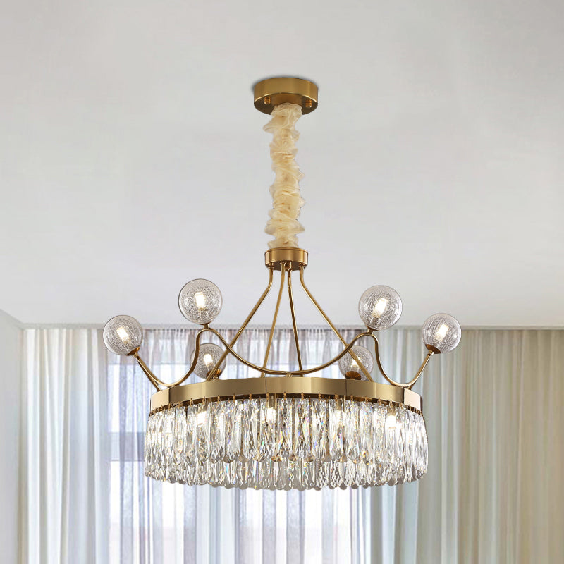 Contemporary Gold Crystal Crown Chandelier - 13-Bulb Suspension Pendant Light