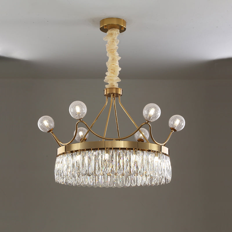 Contemporary Gold Crystal Crown Chandelier - 13-Bulb Suspension Pendant Light