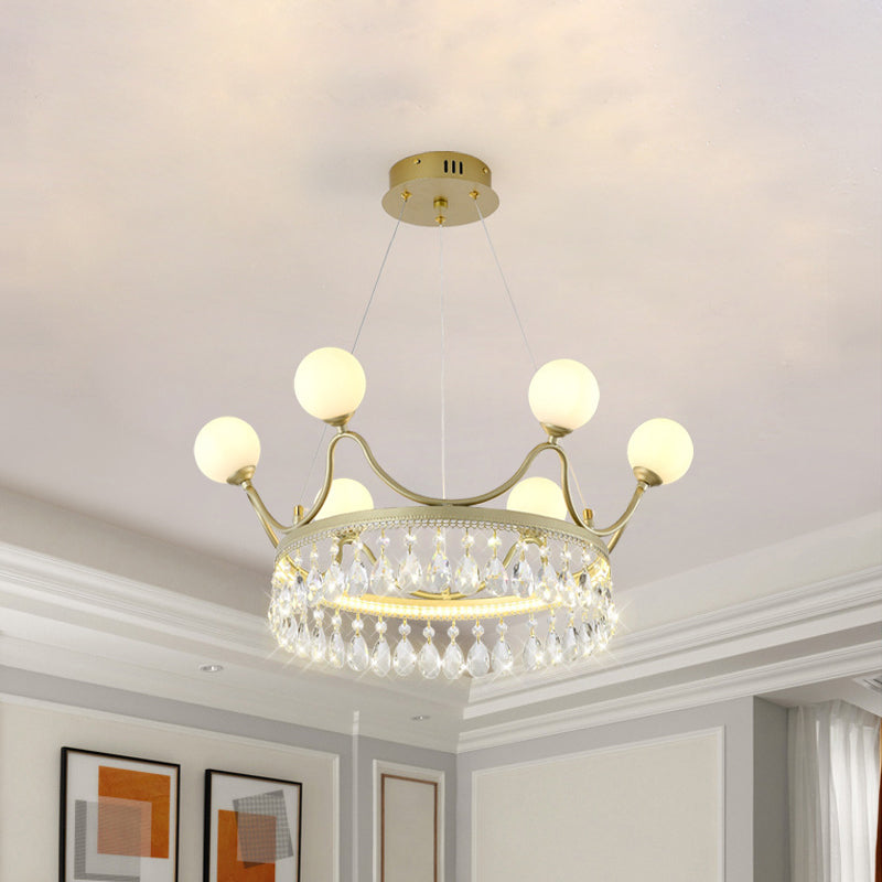 Contemporary Gold Crown Crystal Chandelier - 6/8-Light Suspended Lighting Fixture 6 /