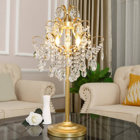 Modern Cascading Crystal Table Light With Faceted Design - Brass Night Lamp For Sitting Room (2
