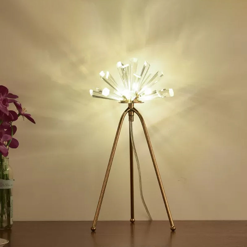 Modern Sputnik Night Table Light With Crystal Prism Gold Finish