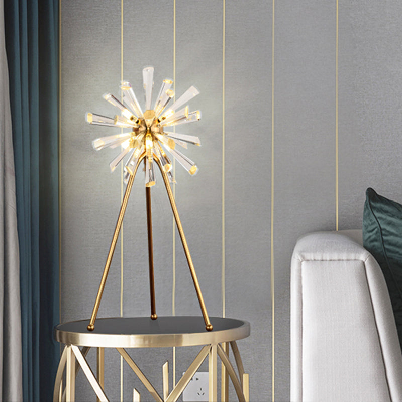 Gold Contemporary Desk Lamp With Crystal Prisms - Burst Study Room Light