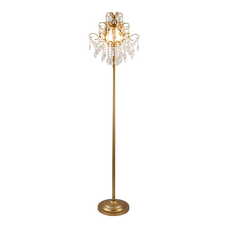 Contemporary Gold Cascading Floor Light - Crystal 1-Head Standing Lamp For Parlor