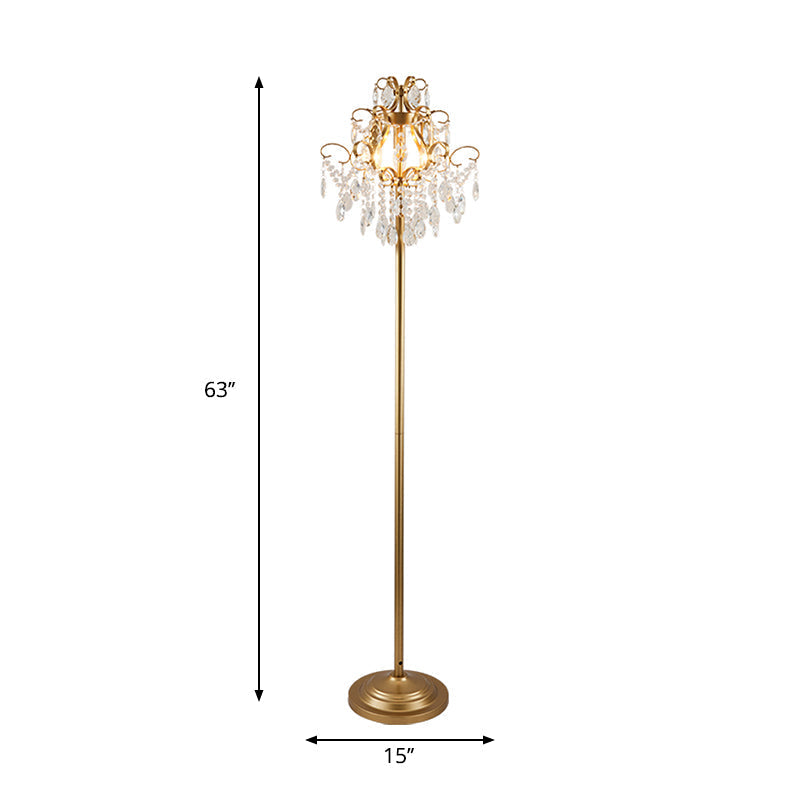 Contemporary Gold Cascading Floor Light - Crystal 1-Head Standing Lamp For Parlor