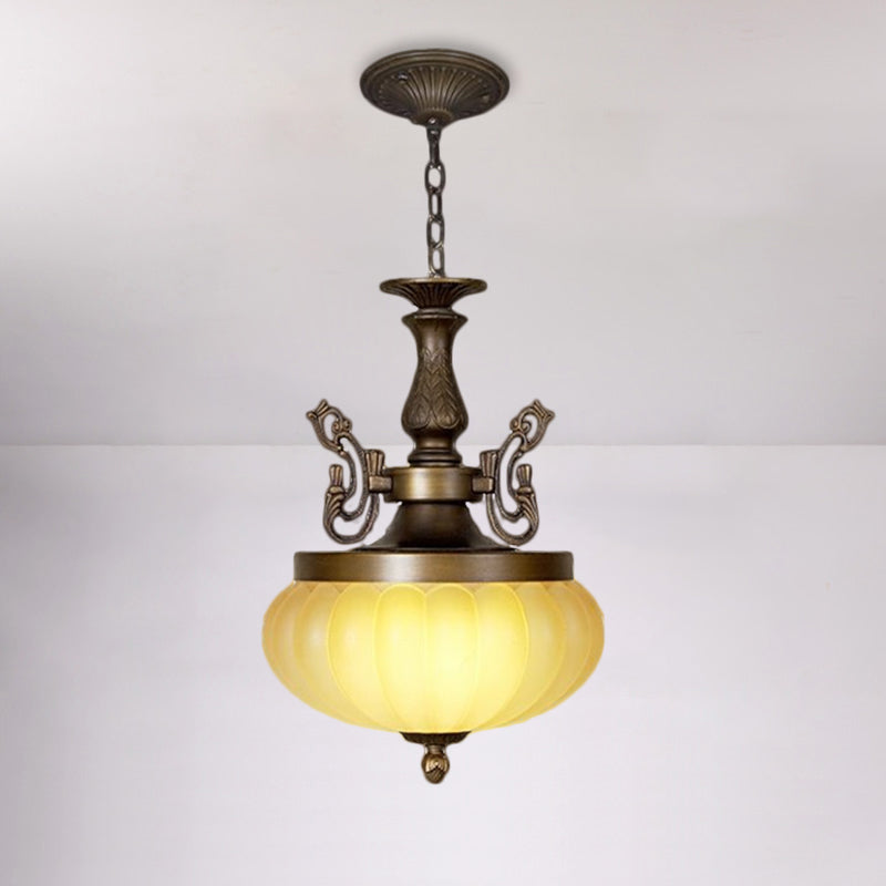 Vintage Amber Glass Ellipsoid Pendant Light With Led Down Lighting For Restaurants