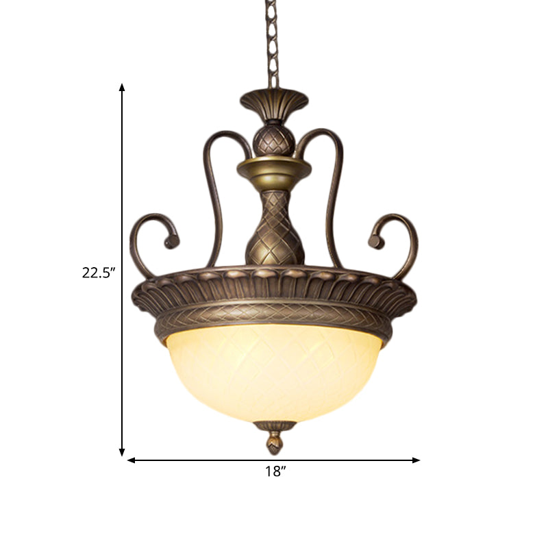 Classic Style Brass Led Pendant Light With White Glass Bowl Vase Design