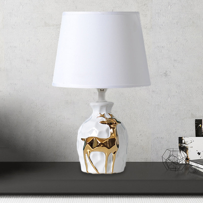 White Fabric Deer Vase Table Lamp - Tapered Desk Light Countryside Design 11/14/15 Wide