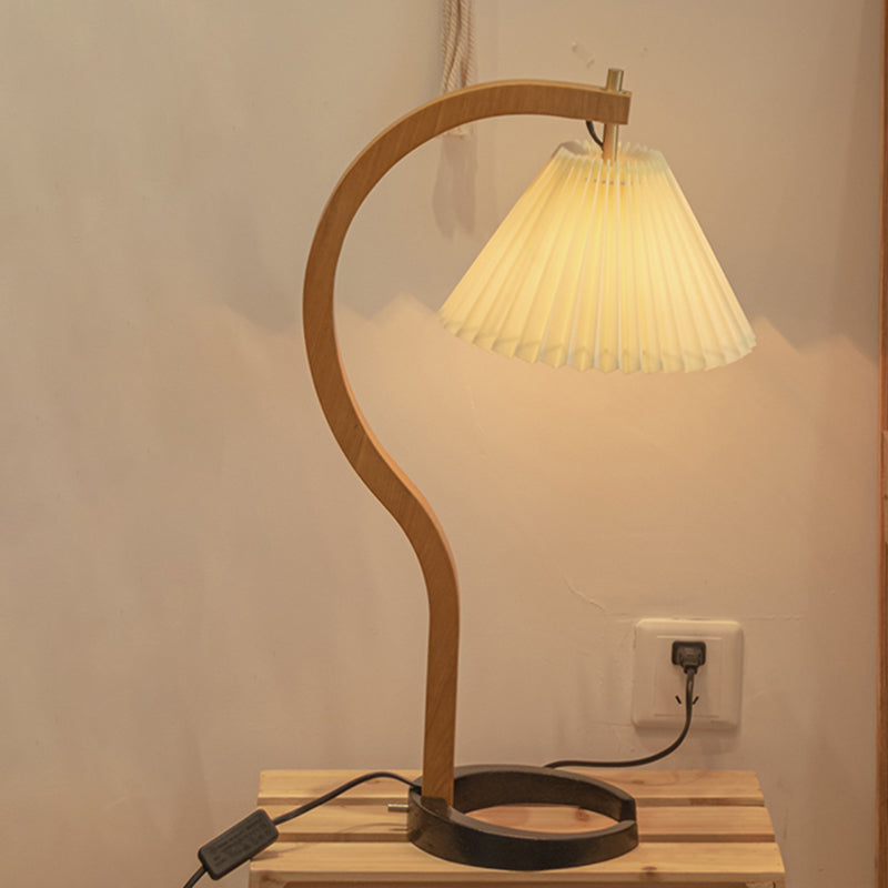 Vintage Ribbed Desk Lamp: Single Light Retro Style With Wood Curved Arm - Night Table Lighting