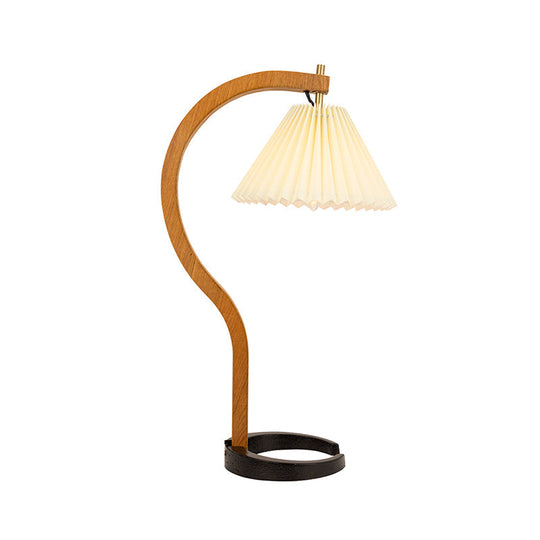 Vintage Ribbed Desk Lamp: Single Light Retro Style With Wood Curved Arm - Night Table Lighting