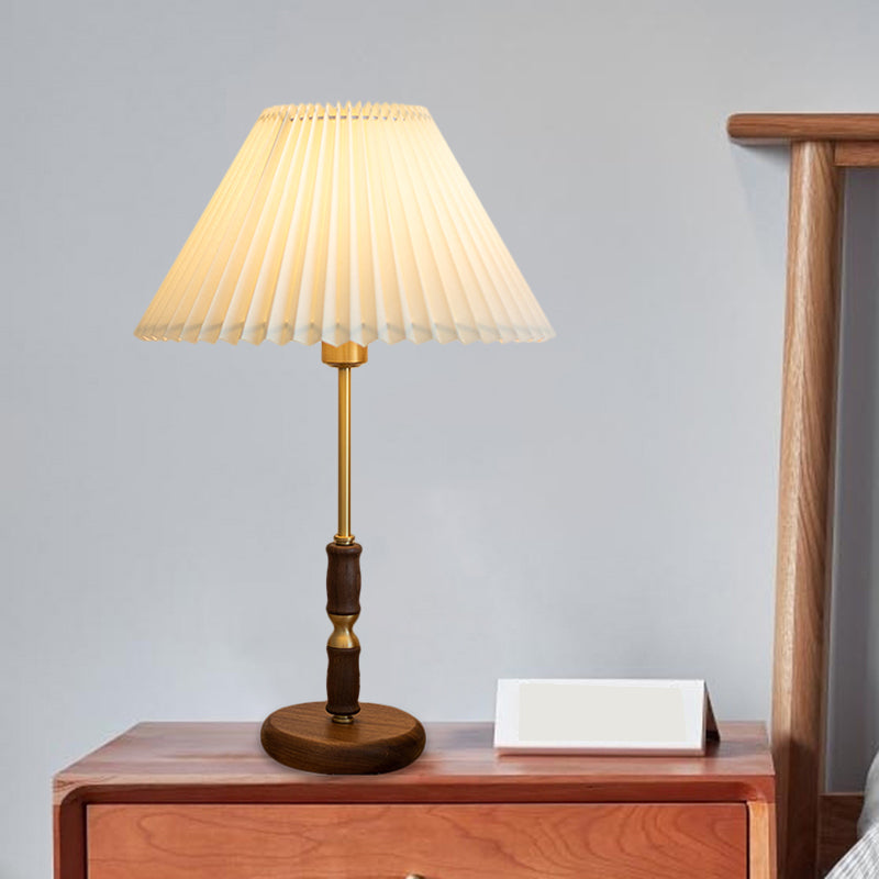 Tapered Table Light: Countryside Dark Wood Fabric Night Lighting For Bedside