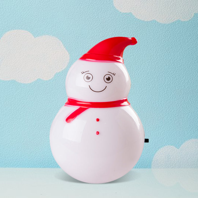 Snowman Led Night Light For Kids Room - Red/White Plastic Plug-In Wall Lamp Red