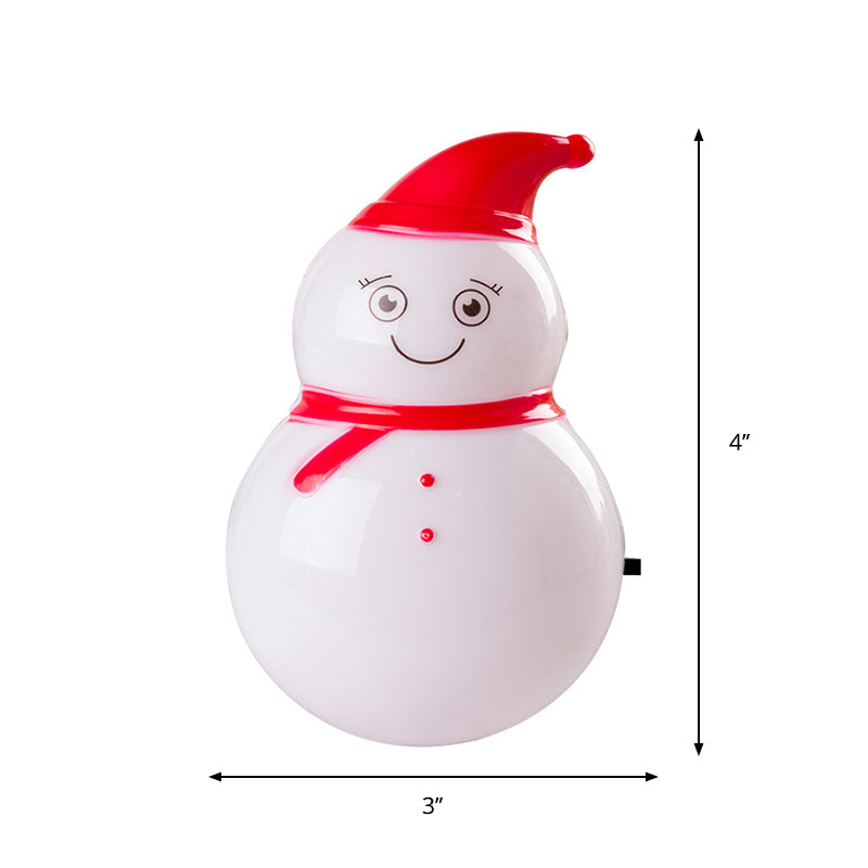 Snowman Led Night Light For Kids Room - Red/White Plastic Plug-In Wall Lamp