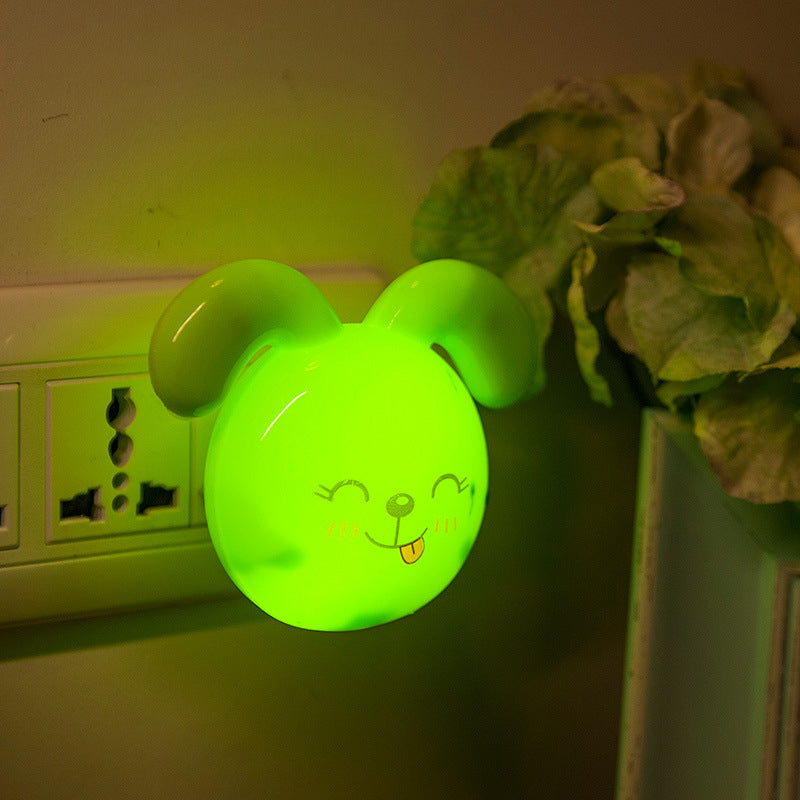 Green Doggy Mini Led Night Light - Cartoon Plastic Wall Lamp For Kids Bedside