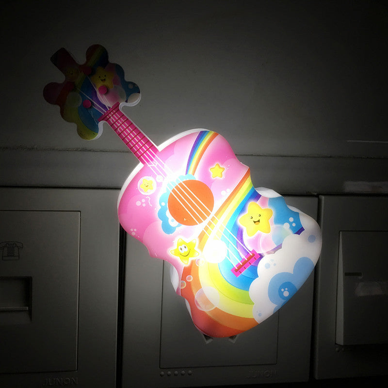 Guitar Mini Led Wall Lamp For Kids - Blue/Yellow Or Red/Blue Night Light With Remote Red-Blue