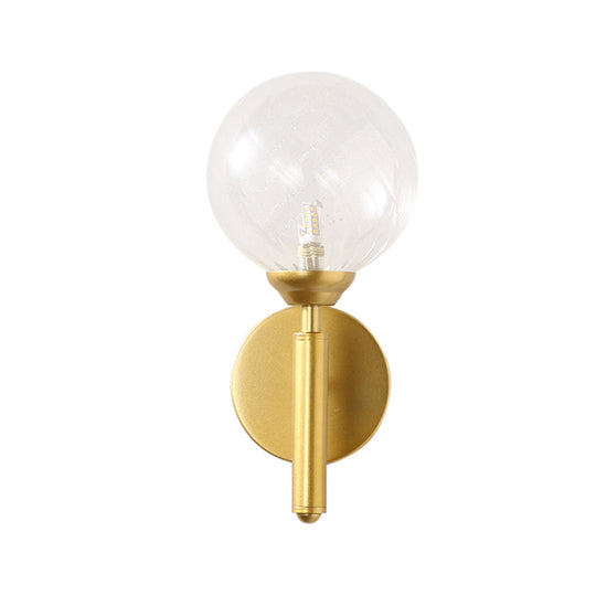 Modern Brass Wall Sconce Light - Clear Glass Sphere For Bedroom